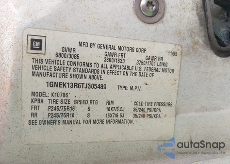 1996 Chevrolet Tahoe K1500 z USA, uszkodzony, nr VIN 1GNEK13R6TJ305489